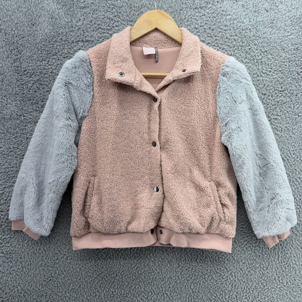 FOR ALL SEASONS by PAPER CRANE Ladies Pink/Gray Fleece Button Up Jacket XL (16)‎